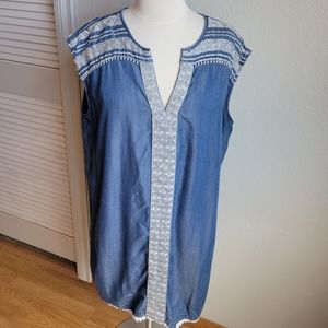 Chelsea & Theodore Denim Embroidered Dress